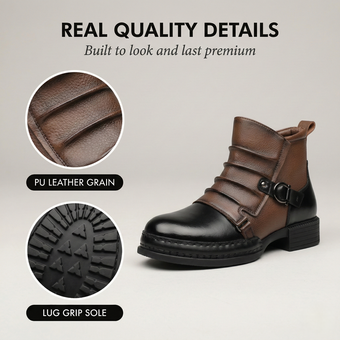 Ashwick™ – Two-Tone Buckle Detail Men's Leather Ankle Boots +50% OFF