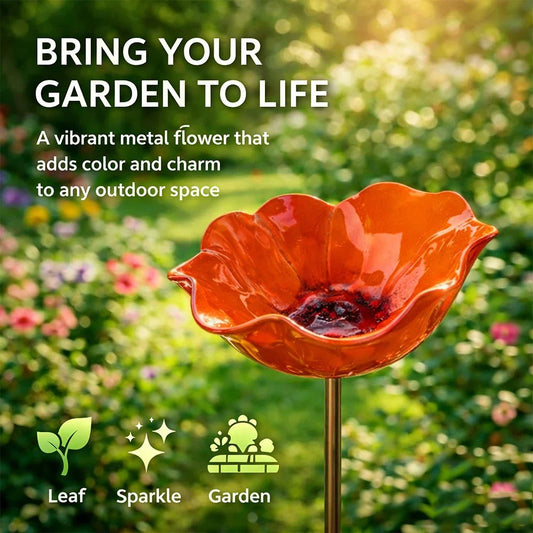 Bramblewell™ – Handmade Metal Flower Stake with Bird Bath & Pollinator Bowl + 50% OFF