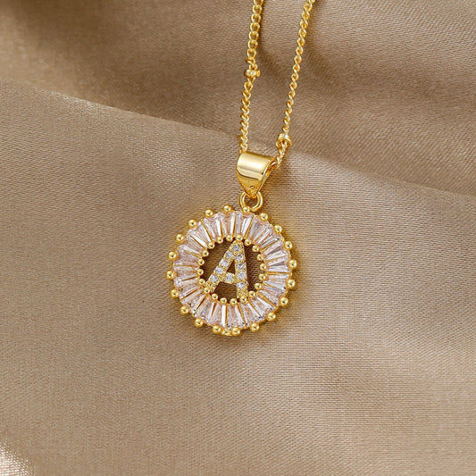 The Soar Initial Pendant - Brass Letter, Cubic Zirconia, and Vintage Gold Plated Style + 1+1  FREE