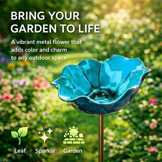 Bramblewell™ – Handmade Metal Flower Stake with Bird Bath & Pollinator Bowl + 50% OFF