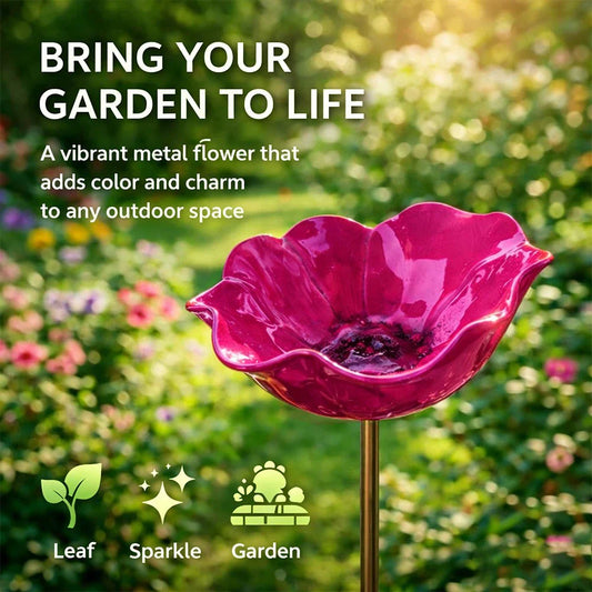 Bramblewell™ – Handmade Metal Flower Stake with Bird Bath & Pollinator Bowl + 50% OFF