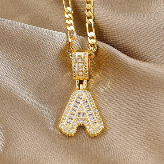 The Soar Initial Pendant - Brass Letter, Cubic Zirconia, and Vintage Gold Plated Style + 1+1  FREE