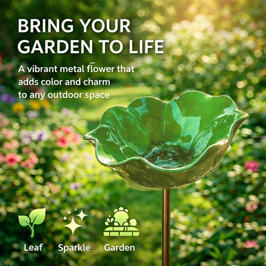 Bramblewell™ – Handmade Metal Flower Stake with Bird Bath & Pollinator Bowl + 50% OFF