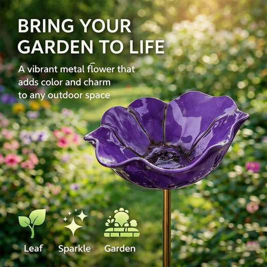 Bramblewell™ – Handmade Metal Flower Stake with Bird Bath & Pollinator Bowl + 50% OFF