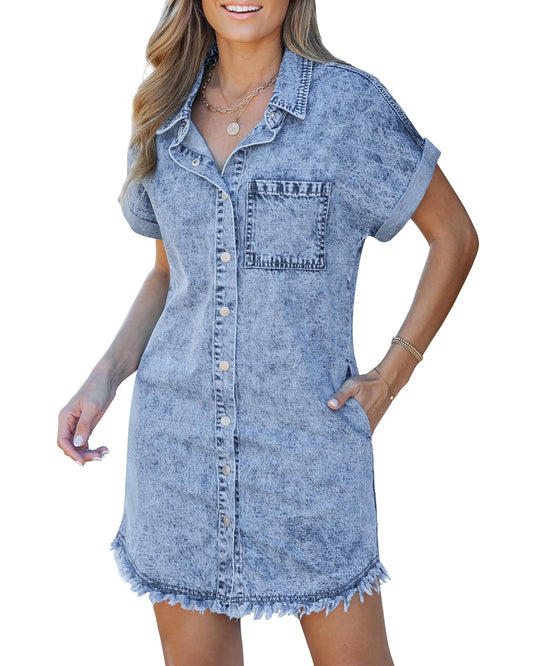 The DenimLuxe Frayed Shirt Dress — Casual Style Made Simple + 50% OFF