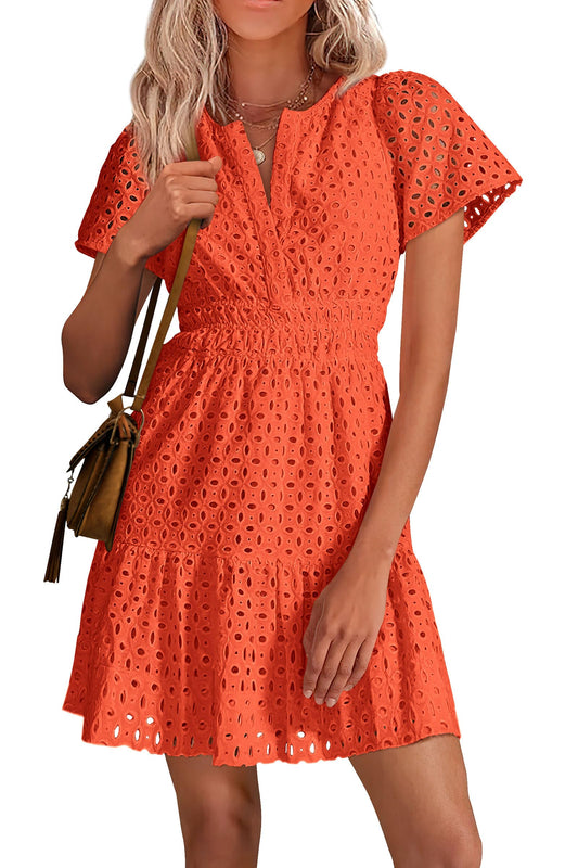 Petalia™ – V-Neck Hollow Out Eyelet Lace A-Line Dress + 50% OFF