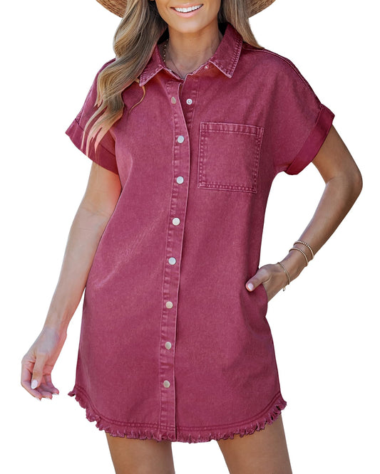 The DenimLuxe Frayed Shirt Dress — Casual Style Made Simple + 50% OFF
