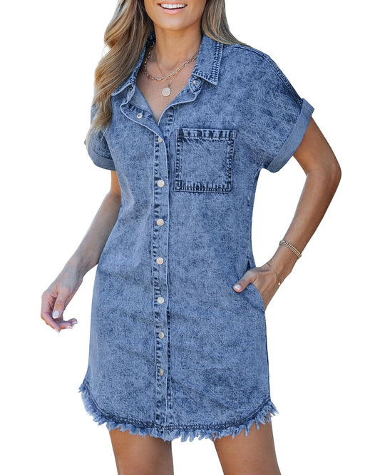 The DenimLuxe Frayed Shirt Dress — Casual Style Made Simple + 50% OFF
