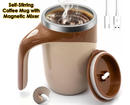 The AuraMix Self-Stirring Mug - Magnetic Mixer, 380ml, and USB Rechargeable + 50%  OFF