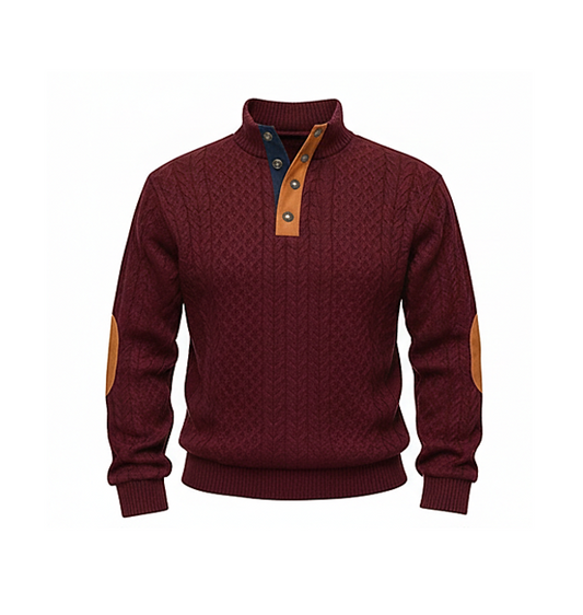Ashford™ – Textured Jacquard Stand-Collar Pullover with Suede Elbow Patches+ 50 % OFF