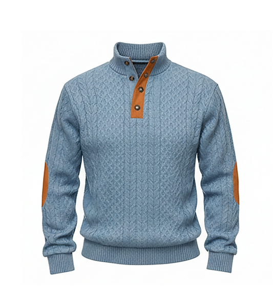 Ashford™ – Textured Jacquard Stand-Collar Pullover with Suede Elbow Patches+ 50 % OFF