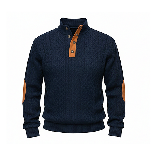 Ashford™ – Textured Jacquard Stand-Collar Pullover with Suede Elbow Patches+ 50 % OFF