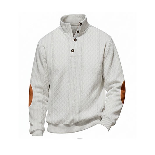 Ashford™ – Textured Jacquard Stand-Collar Pullover with Suede Elbow Patches+ 50 % OFF