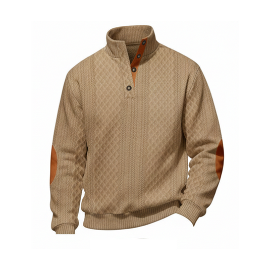 Ashford™ – Textured Jacquard Stand-Collar Pullover with Suede Elbow Patches+ 50 % OFF