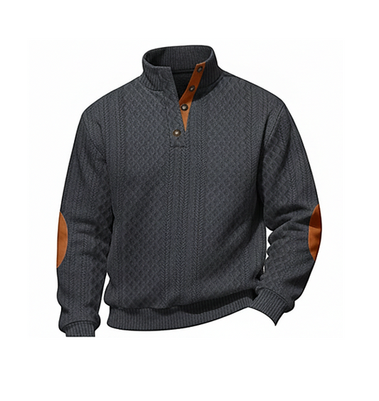 Ashford™ – Textured Jacquard Stand-Collar Pullover with Suede Elbow Patches+ 50 % OFF
