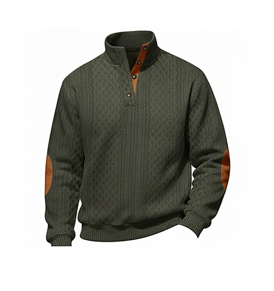 Ashford™ – Textured Jacquard Stand-Collar Pullover with Suede Elbow Patches+ 50 % OFF