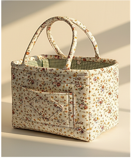 Florielle™ – Quilted Floral Storage Basket with Handles + 50 % OFF