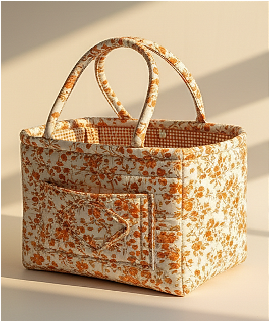 Florielle™ – Quilted Floral Storage Basket with Handles + 50 % OFF