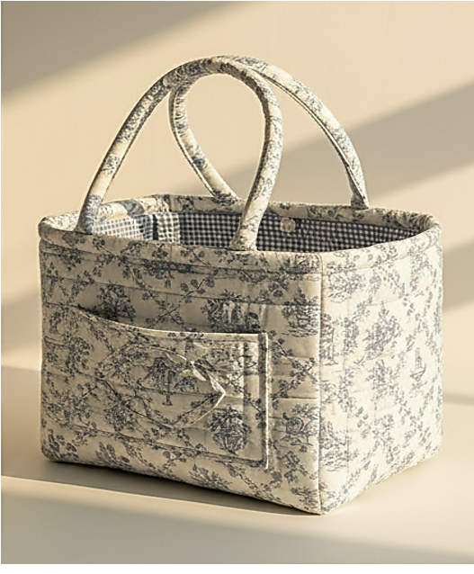 Florielle™ – Quilted Floral Storage Basket with Handles + 50 % OFF