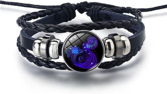 The AuraGuardian Zodiac Bracelet - Premium Black Leather, Adjustable Fit, and Hypoallergenic Quality + 50% OFF