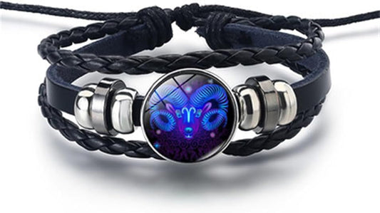 The AuraGuardian Zodiac Bracelet - Premium Black Leather, Adjustable Fit, and Hypoallergenic Quality + 50% OFF