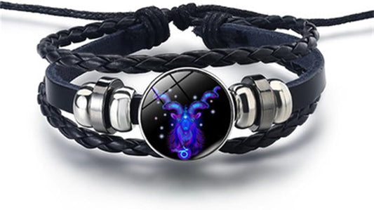 The AuraGuardian Zodiac Bracelet - Premium Black Leather, Adjustable Fit, and Hypoallergenic Quality + 50% OFF
