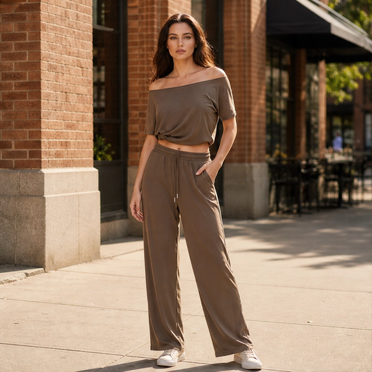 Driftelle™– Off-Shoulder Wide-Leg 2-Piece Lounge Set + 50 % OFF