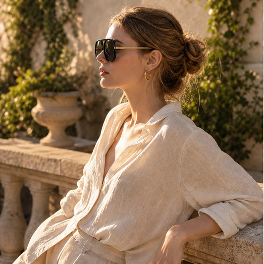 Solvista – Retro Double-Bridge Aviator Sunglasses with Gold Metal Temples - Buy 1 + 1 FREE