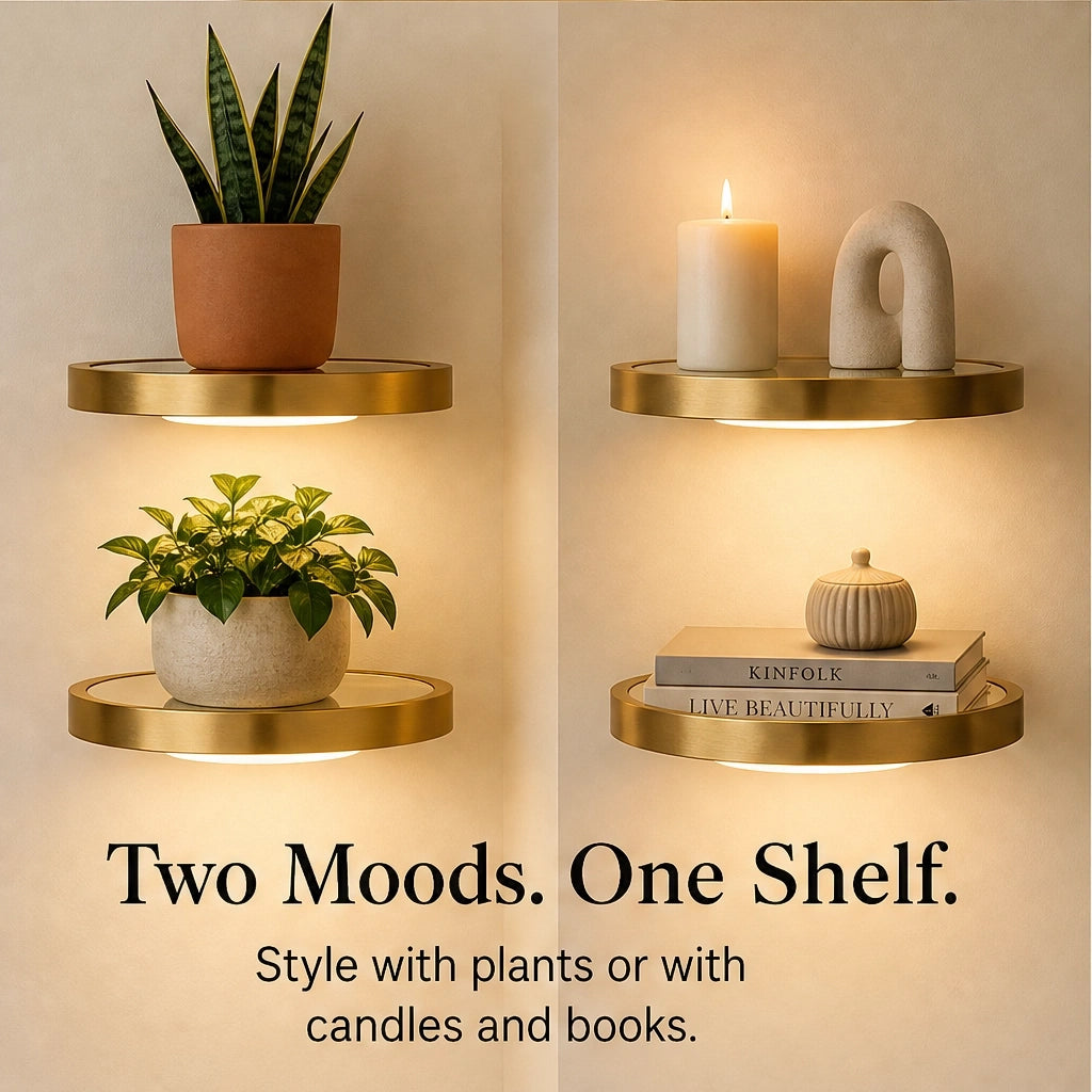 Glowsill – Floating Plant Shelf with Warm LED Uplight, Cordless & Rechargeable + 50% OFF