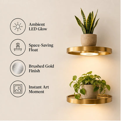 Glowsill – Floating Plant Shelf with Warm LED Uplight, Cordless & Rechargeable + 50% OFF