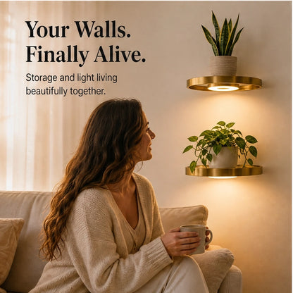 Glowsill – Floating Plant Shelf with Warm LED Uplight, Cordless & Rechargeable + 50% OFF