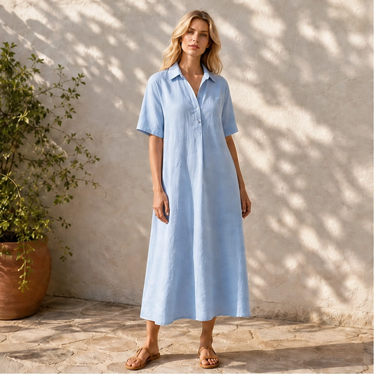 Marisol™– Breathable Linen-Blend Relaxed Midi Shirt Dress + 50% OFF