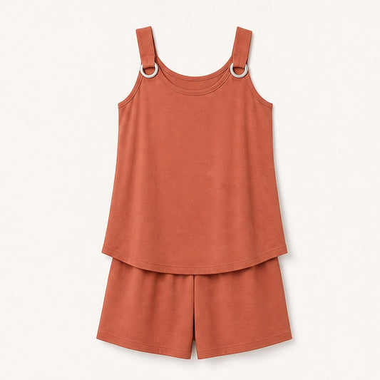 Solea™ – Ring-Detail Sleeveless Top & Shorts Co-ord Set + 50% OFF