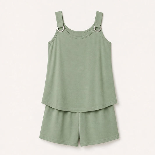 Solea™ – Ring-Detail Sleeveless Top & Shorts Co-ord Set + 50% OFF