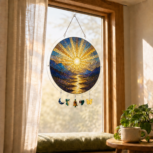 Sundrop™ – Shatter-Resistant Acrylic Stained Glass Sunset & Sea Suncatcher + 50% OFF