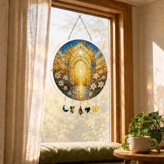 Sundrop™ – Shatter-Resistant Acrylic Stained Glass Sunset & Sea Suncatcher + 50% OFF