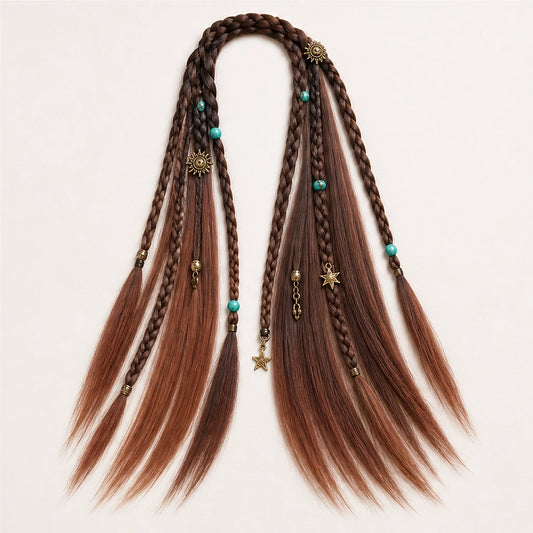 Solmane – Boho Pre-Braided Clip-In Hair Extensions with Beads, 20" (2 Pcs) +50% OFF