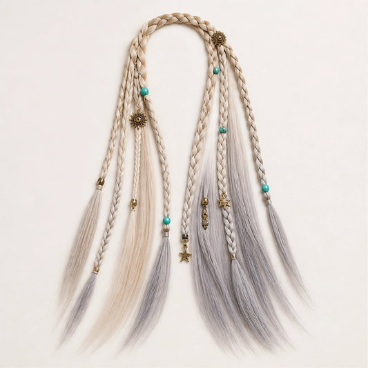 Solmane – Boho Pre-Braided Clip-In Hair Extensions with Beads, 20" (2 Pcs) +50% OFF