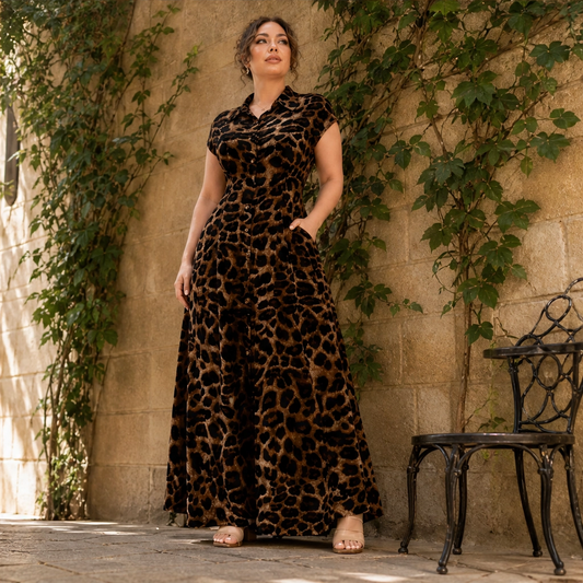 Velmara™ – Leopard Print Lapel Collar Belted Midi Dress + 50% OFF
