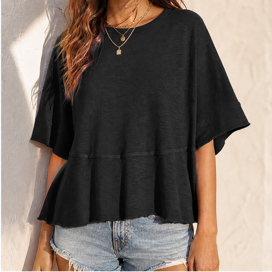 Velora™  – Flare-Sleeve Loose Crewneck Summer Top + 50% OFF