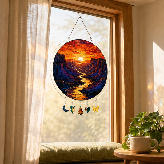 Sundrop™ – Shatter-Resistant Acrylic Stained Glass Sunset & Sea Suncatcher + 50% OFF