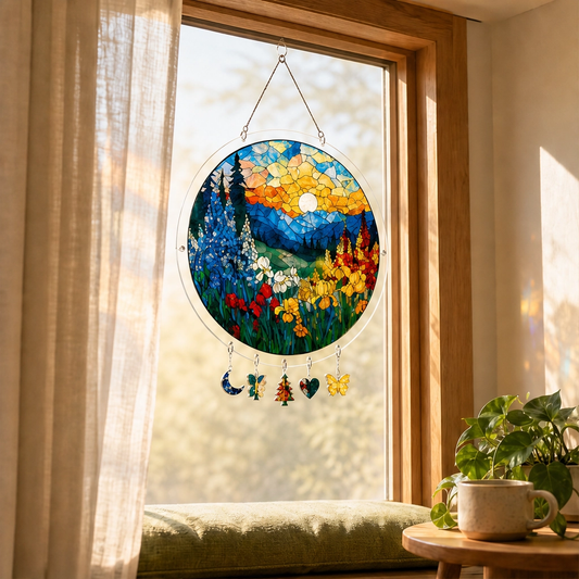 Sundrop™ – Shatter-Resistant Acrylic Stained Glass Sunset & Sea Suncatcher + 50% OFF