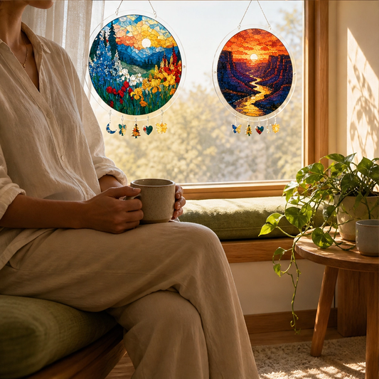 Sundrop™ – Shatter-Resistant Acrylic Stained Glass Sunset & Sea Suncatcher + 50% OFF