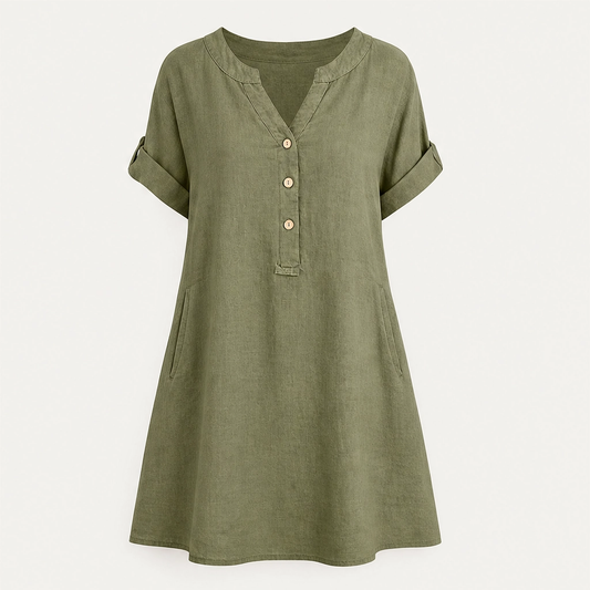 Willowmere™  – V-Neck Cotton-Blend Tunic Dress with Pockets + 50 % OFF