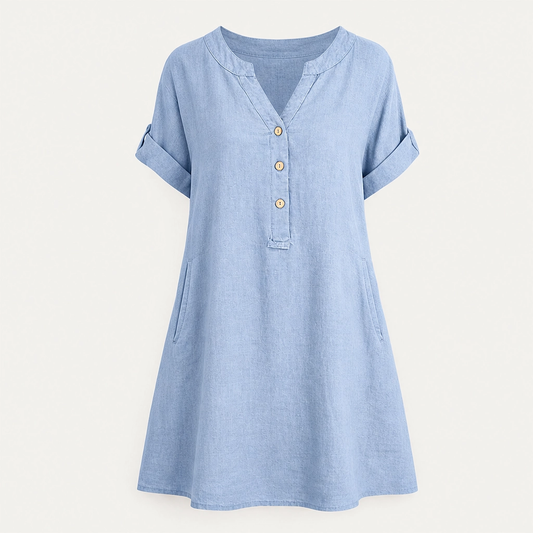 Willowmere™  – V-Neck Cotton-Blend Tunic Dress with Pockets + 50 % OFF