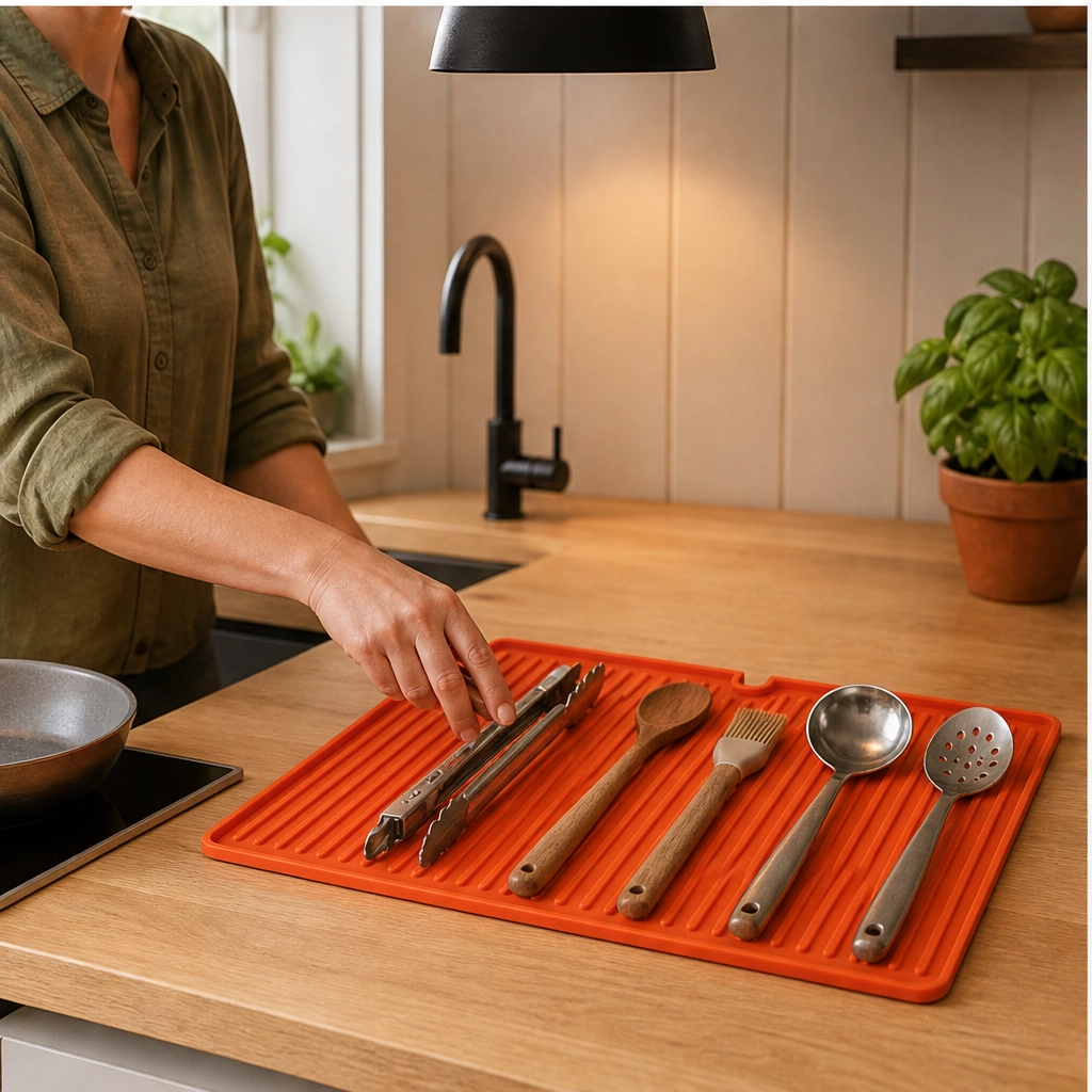 DripDock™ – Heat-Resistant Silicone Utensil Mat with Built-In Drip Tray + 50% OFF