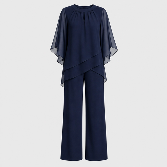 Drapelle™ – Asymmetric Layered Top & Wide-Leg Pants Two-Piece Set + 50% OFF