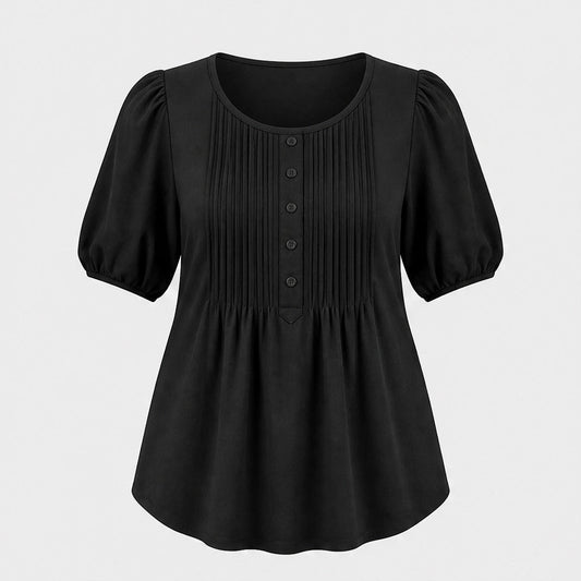 Sable™ – Pleated Front Puff Sleeve Soft Drape Top + 50% OFF