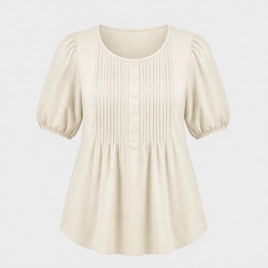 Sable™ – Pleated Front Puff Sleeve Soft Drape Top + 50% OFF