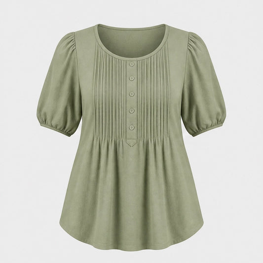 Sable™ – Pleated Front Puff Sleeve Soft Drape Top + 50% OFF